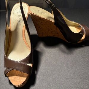Guess Dark Brown Wedge Sandals